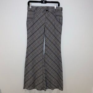 NWT Free People Low Rise Plaid Bell Bottom Pants Size 2 Tweed Like Texture